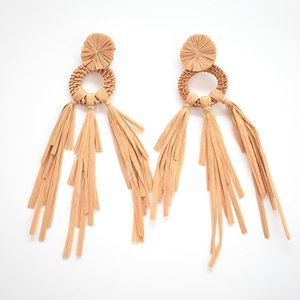 Raffia Fringe Circle Braid Earrings